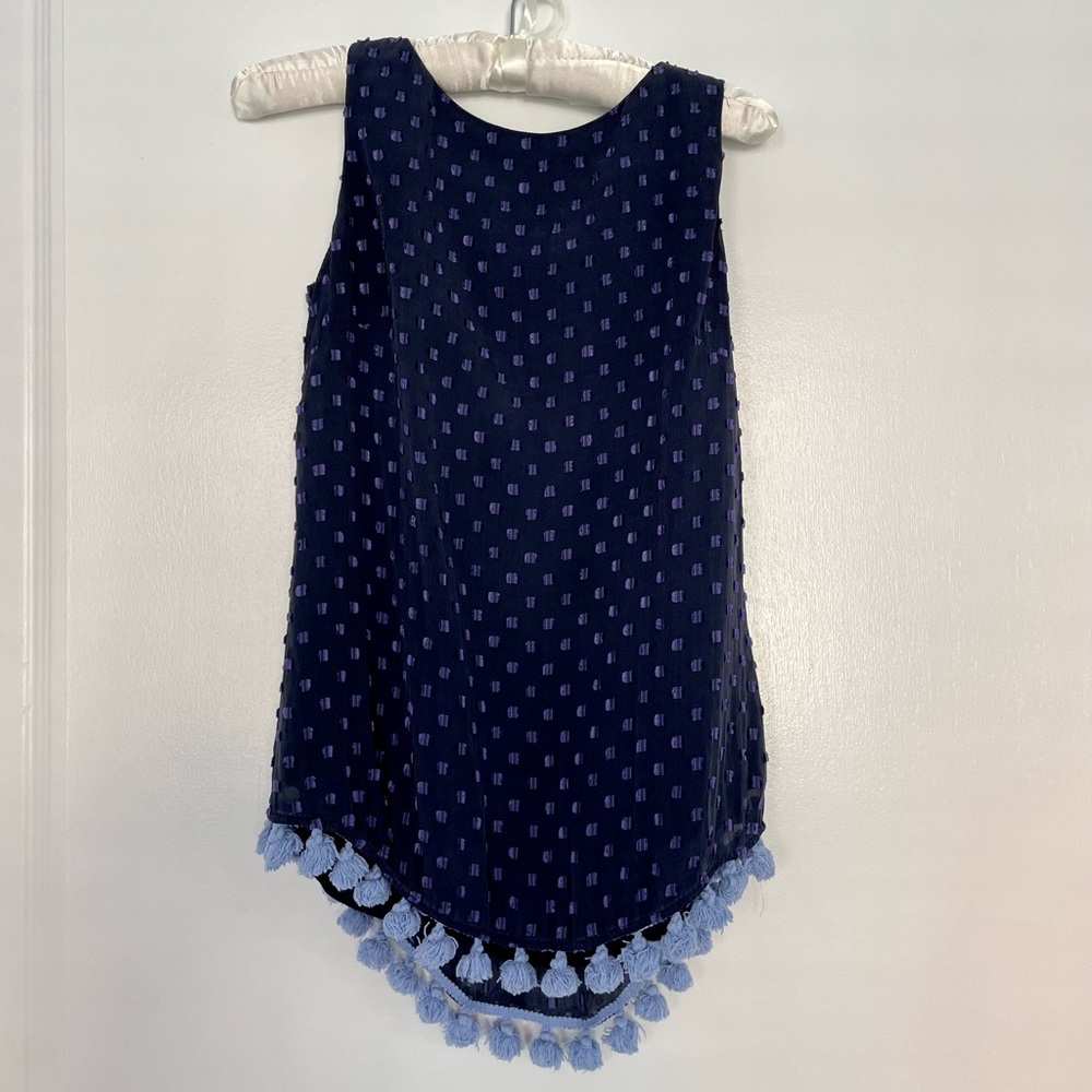 EUC Sail to Sable Navy Swiss Dot Tassel Tank